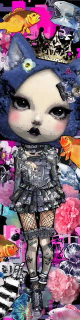 Free kawaii bookmark featuring a cool-faced girl with a cat hat